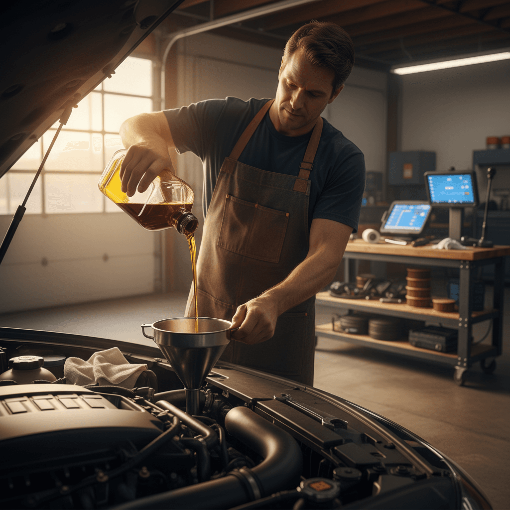 Oil change service being performed